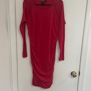 Rugby Ralph Lauren Red Ruched Bodycon Dress Long Sleeve Stretch Knit Preppy NWT